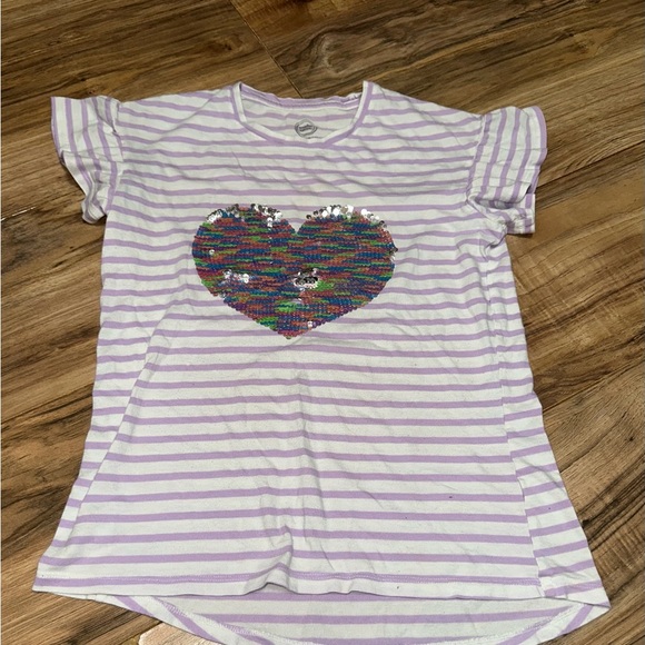 Wonder Nation Lavender Striped Tee with Sequin Heart - Picture 1 of 1